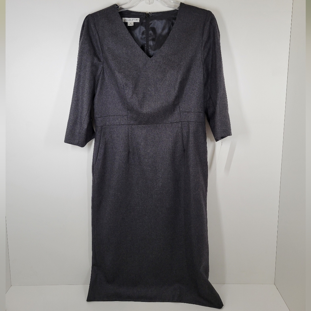 NWT Pendleton Charcoal Gray Modern Geometry 1/2 Sleeve Wool Dress Size 6 USA